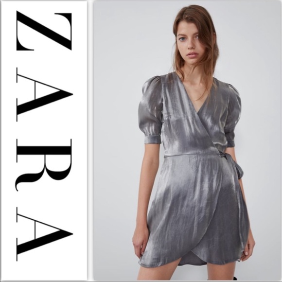 Zara Silver Metallic Wrap Dress. Size Extra Small. - Picture 1 of 7